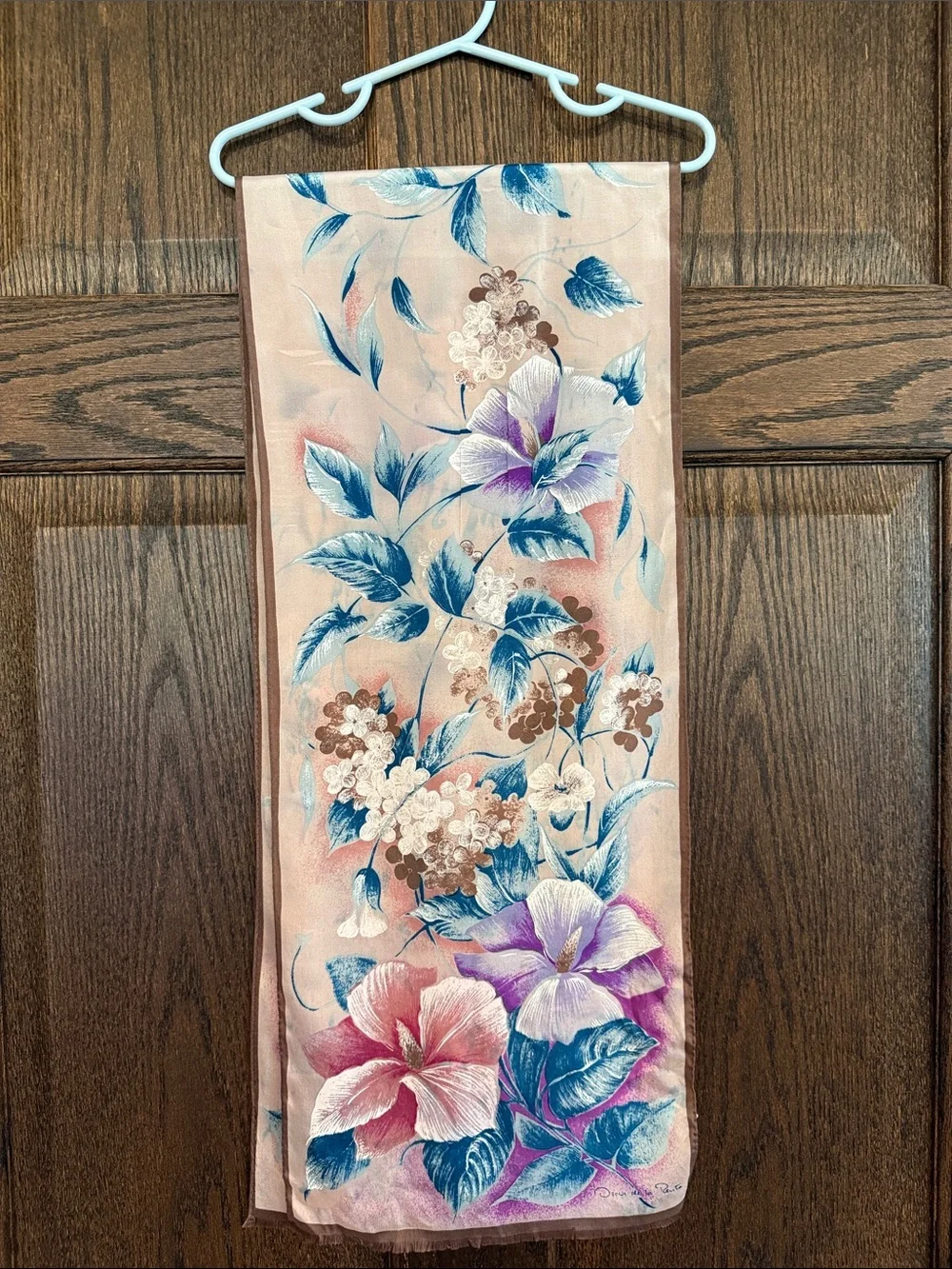 Oscar de la Renta 100% Silk Floral Pink Blue Brown Scarf